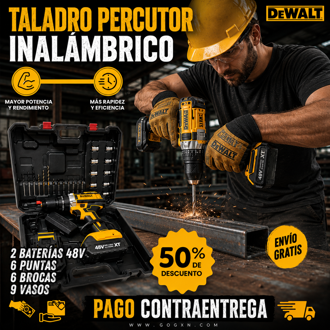 taladro DEWALT 2 bateras 48vDROPI CUP